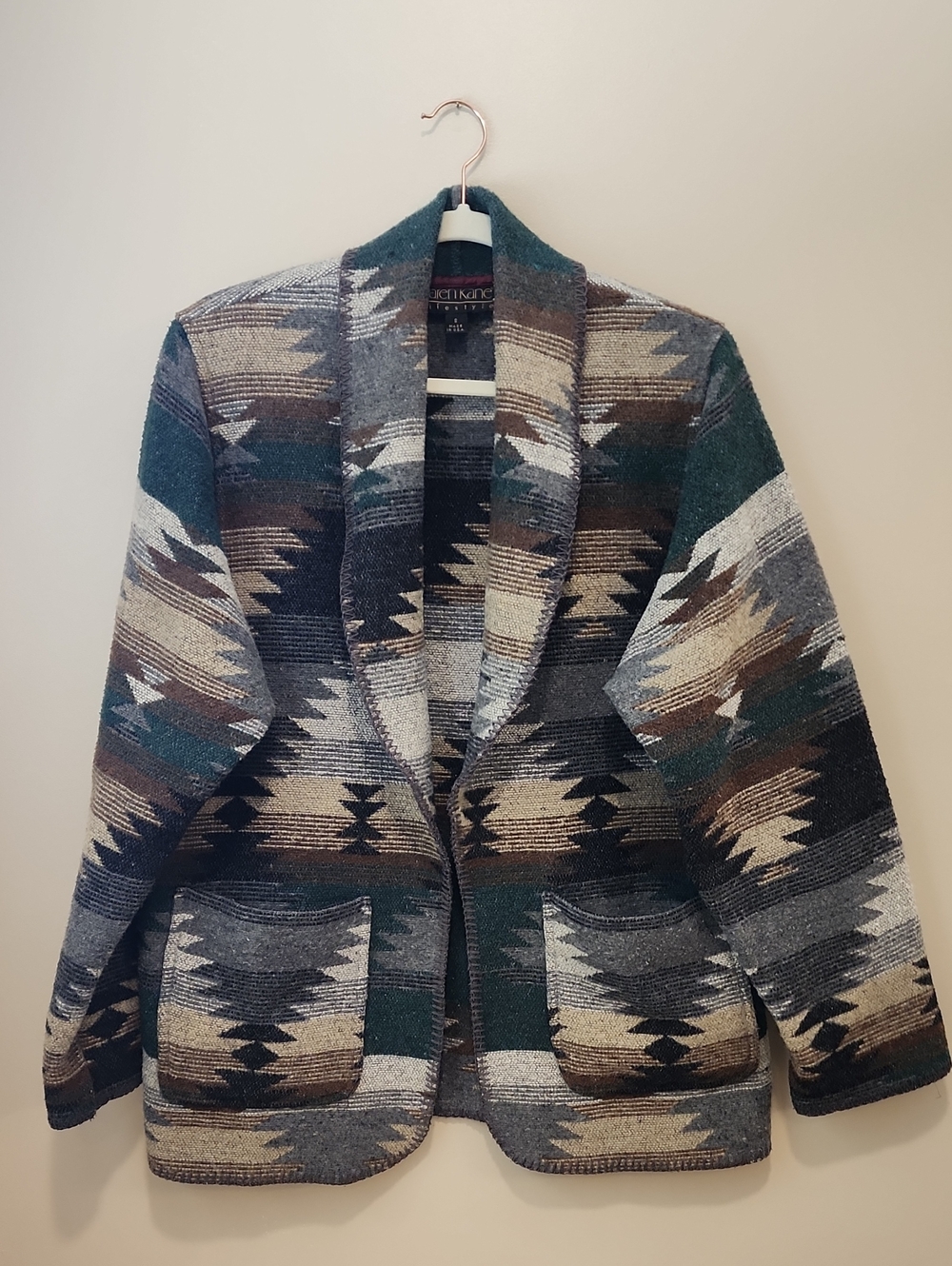Vintage Karen Kane Oversized Blazer Jacket Aztec Southwest Wool Blend size Small
